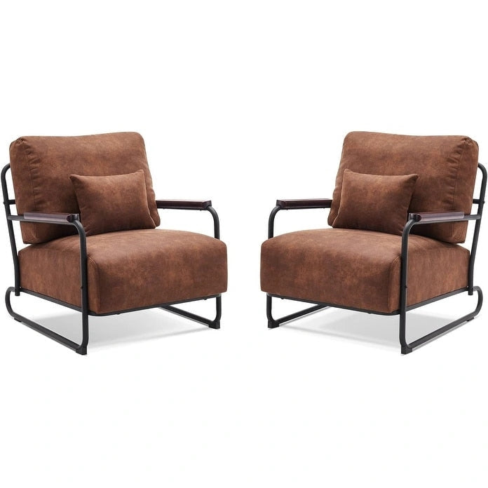 MCombo set of 2 Modern Accent Armchair with Steel Legs, Leathaire fabric HQ102
