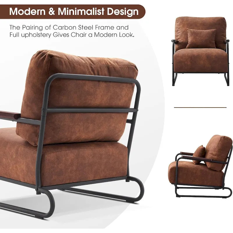 MCombo set of 2 Modern Accent Armchair with Steel Legs, Leathaire fabric HQ102