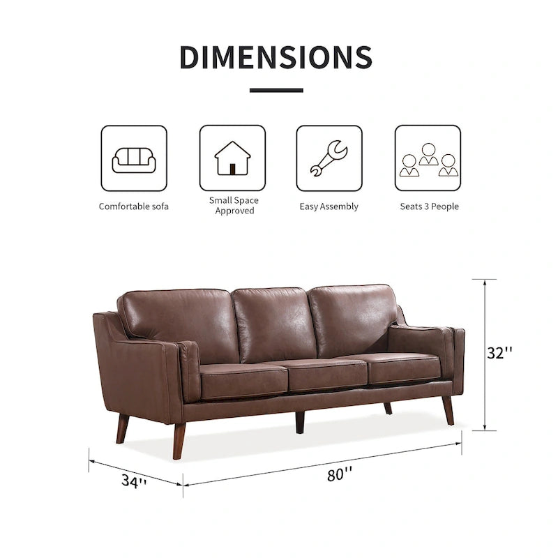 Mid-Century Leather Sofa Loveseat with 5.9 Upholstered Cushion