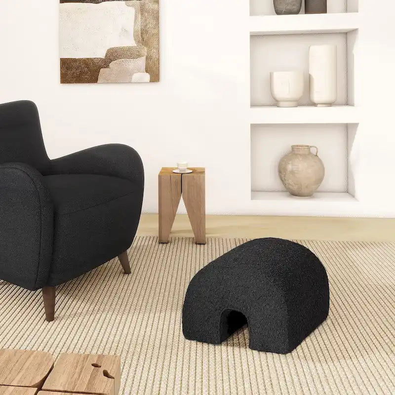 Bridge 16 Boucle Faux Sherpa Upholstered Arched Footstool Ottoman