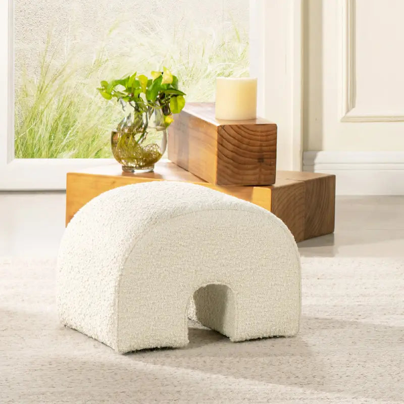Bridge 16 Boucle Faux Sherpa Upholstered Arched Footstool Ottoman