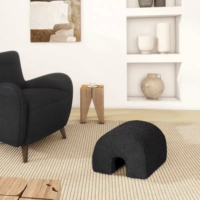 Bridge 16 Boucle Faux Sherpa Upholstered Arched Footstool Ottoman