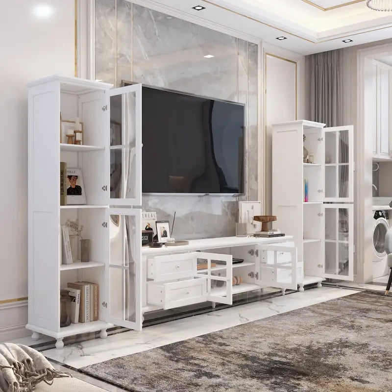 Cabinet Set with Tempered GlassStorage & TV Stand Combo Organization - SideCabinet+TVStand