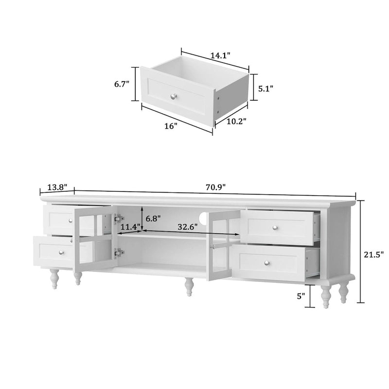 Cabinet Set with Tempered GlassStorage & TV Stand Combo Organization - SideCabinet+TVStand