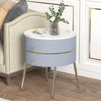 Myhozm Round End Table with Storage, Barrel-Shaped Nightstand for Living Room, Bedroom