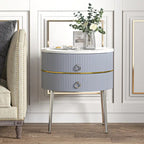 Myhozm Round End Table with Storage, Barrel-Shaped Nightstand for Living Room, Bedroom