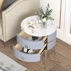 Myhozm Round End Table with Storage, Barrel-Shaped Nightstand for Living Room, Bedroom