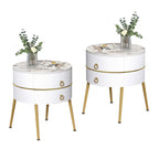 Myhozm Round End Table with Storage, Barrel-Shaped Nightstand for Living Room, Bedroom
