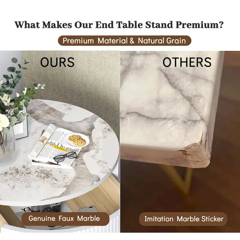 Myhozm Round End Table with Storage, Barrel-Shaped Nightstand for Living Room, Bedroom