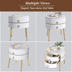 Myhozm Round End Table with Storage, Barrel-Shaped Nightstand for Living Room, Bedroom