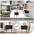 Myhozm Round End Table with Storage, Barrel-Shaped Nightstand for Living Room, Bedroom