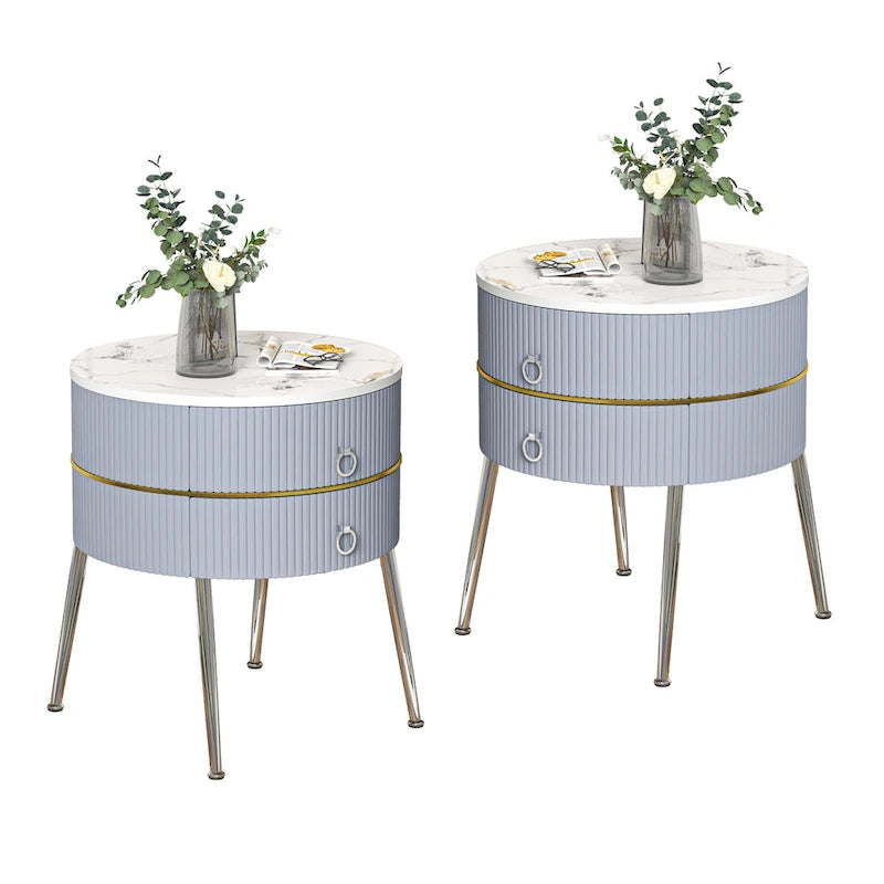Myhozm Round End Table with Storage, Barrel-Shaped Nightstand for Living Room, Bedroom