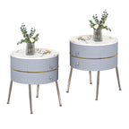 Myhozm Round End Table with Storage, Barrel-Shaped Nightstand for Living Room, Bedroom