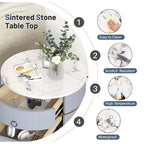 Myhozm Round End Table with Storage, Barrel-Shaped Nightstand for Living Room, Bedroom