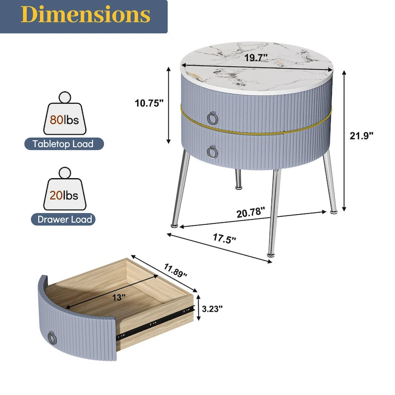 Myhozm Round End Table with Storage, Barrel-Shaped Nightstand for Living Room, Bedroom