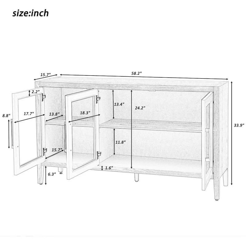 Wood Storage Cabinet with Three tempered glass doors