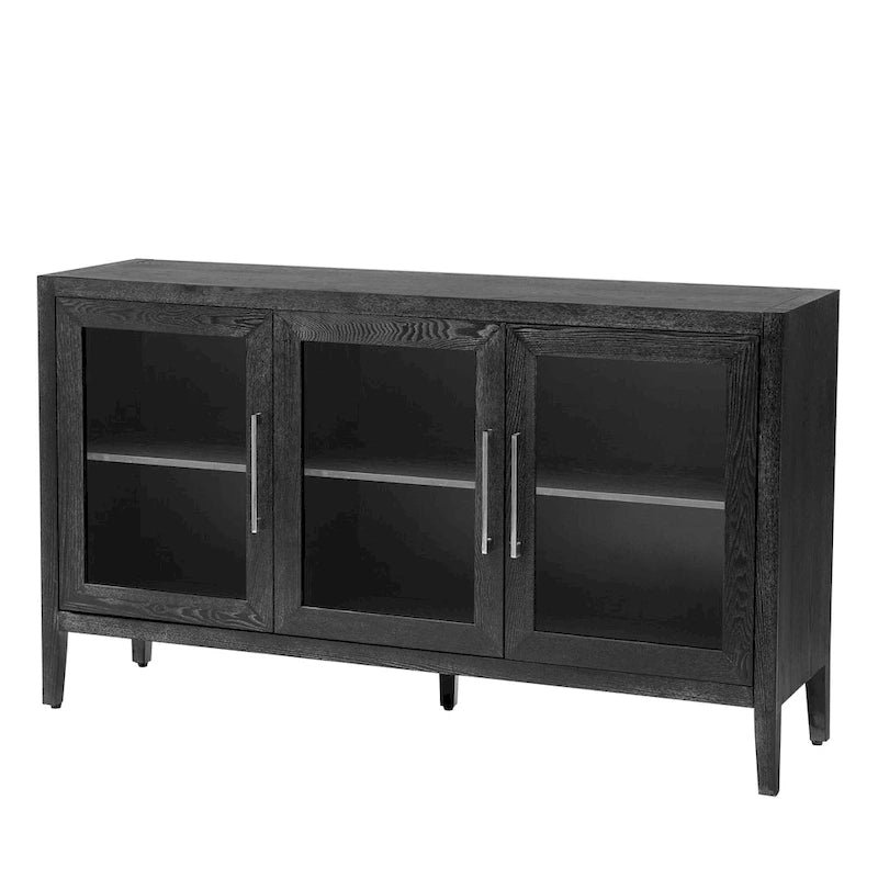 Wood Storage Cabinet with Three tempered glass doors