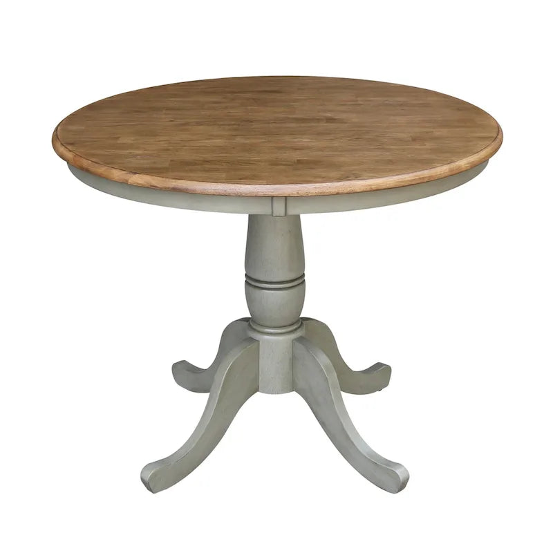 International Concepts Solid Wood 36 Round Pedestal Dining Table with 4 Madrid Ladderback Chairs