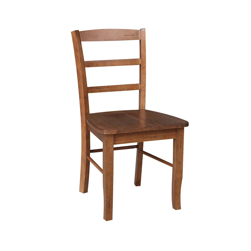 International Concepts Solid Wood 36 Round Pedestal Dining Table with 4 Madrid Ladderback Chairs