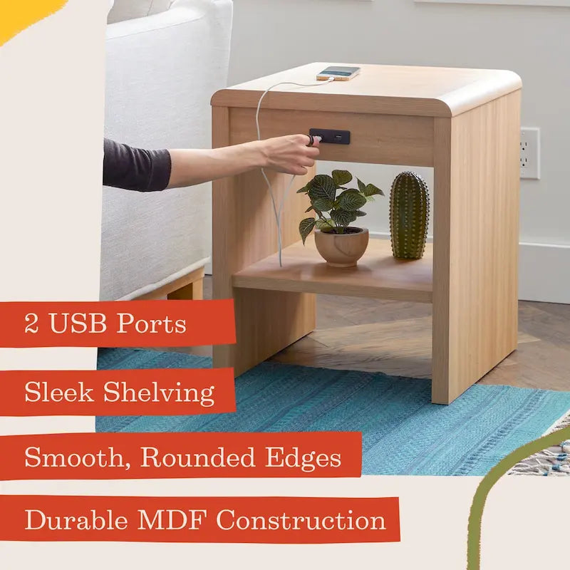 Brookside Reyna Modern Wood End Table with Rounded Corners