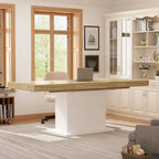Extendable Dining Room Table Wood Finish Top Computer(Black/White)