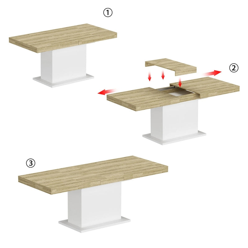 Extendable Dining Room Table Wood Finish Top Computer(Black/White)