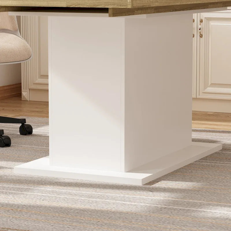Extendable Dining Room Table Wood Finish Top Computer(Black/White)