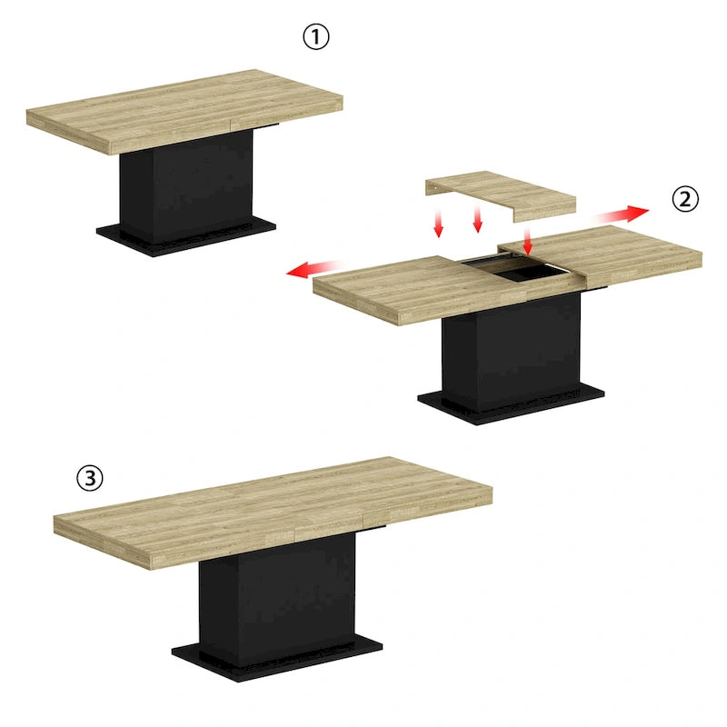 Extendable Dining Room Table Wood Finish Top Computer(Black/White)