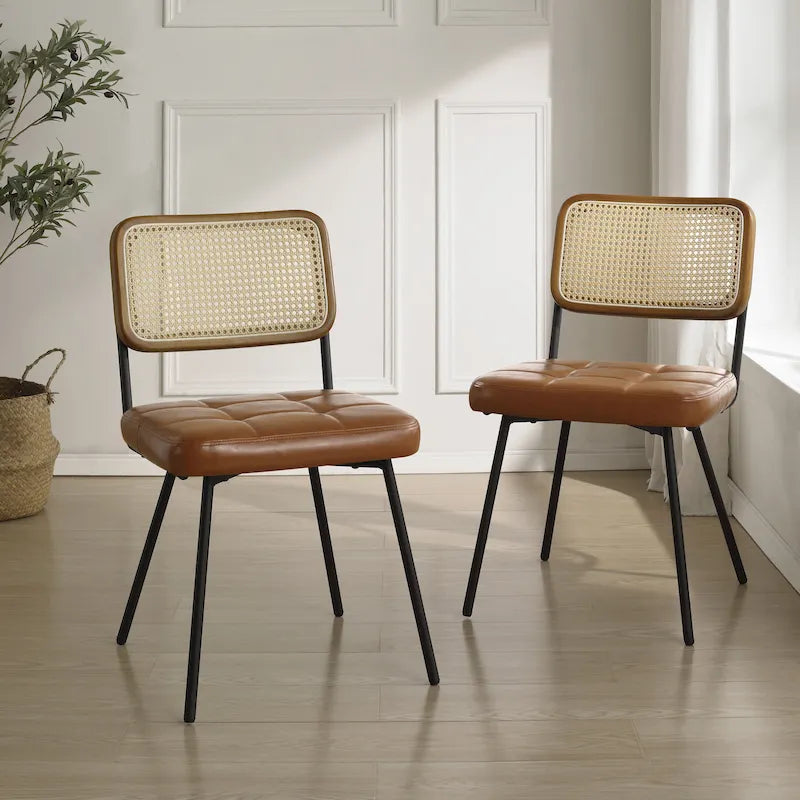 Art Leon Cane Back Faux Leather Accent Dining Chair (Set of 2)