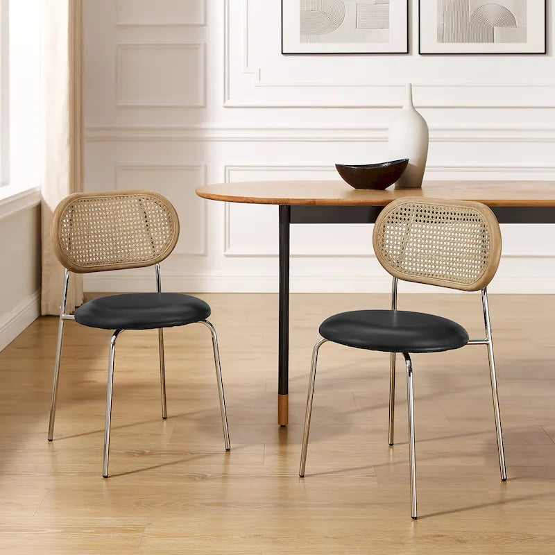 Art Leon Cane Back Faux Leather Accent Dining Chair (Set of 2)