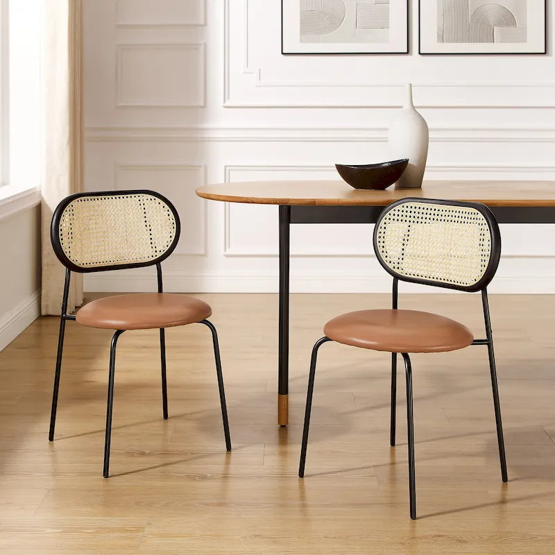Art Leon Cane Back Faux Leather Accent Dining Chair (Set of 2)