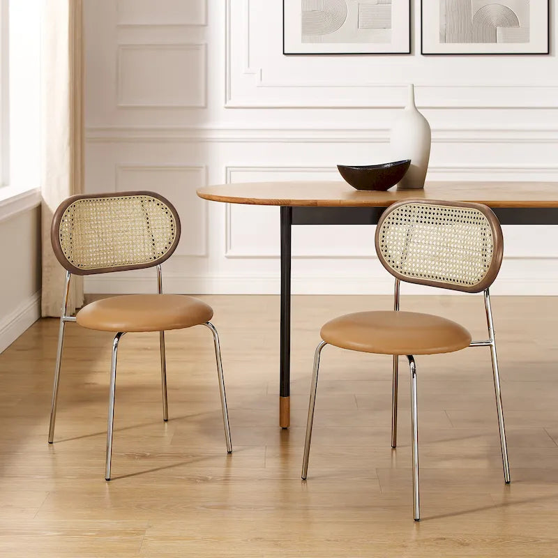 Art Leon Cane Back Faux Leather Accent Dining Chair (Set of 2)