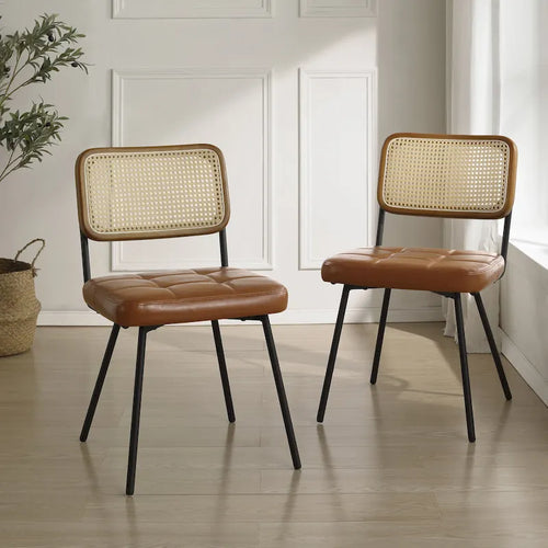 Art Leon Cane Back Faux Leather Accent Dining Chair (Set of 2)