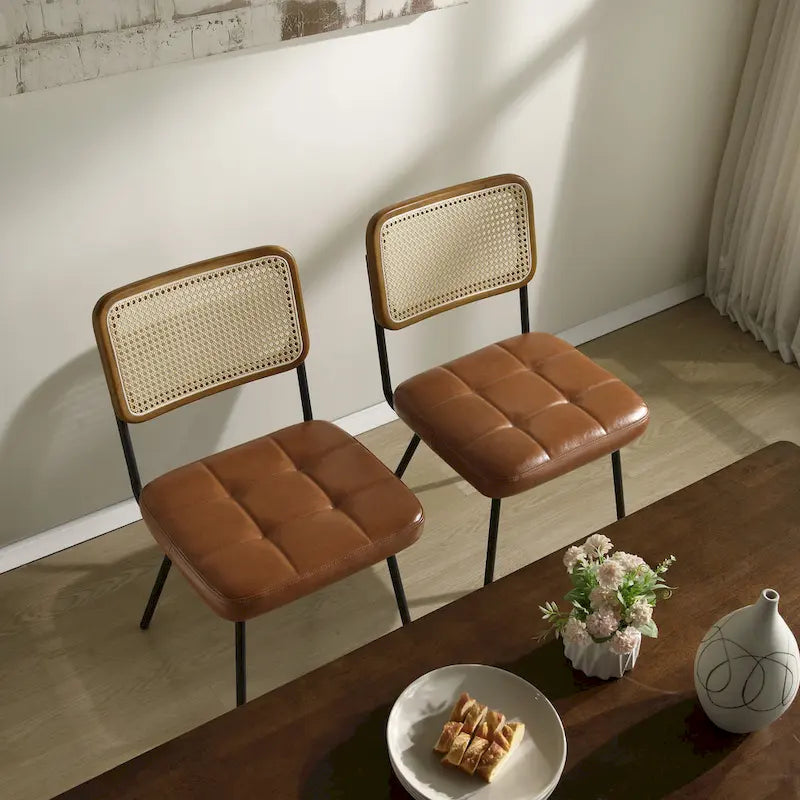 Art Leon Cane Back Faux Leather Accent Dining Chair (Set of 2)