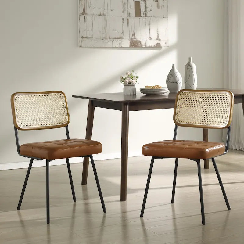 Art Leon Cane Back Faux Leather Accent Dining Chair (Set of 2)