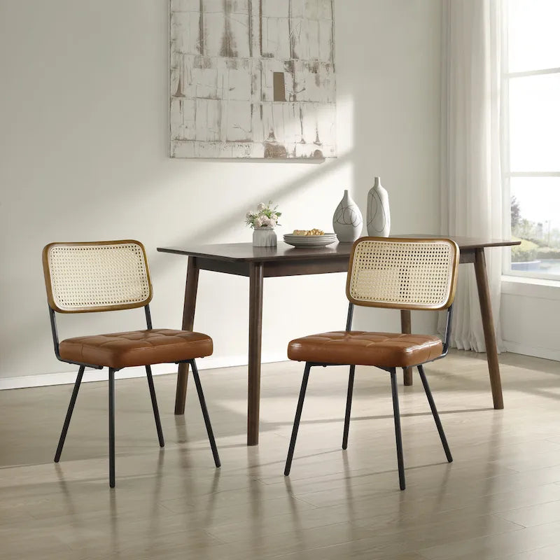 Art Leon Cane Back Faux Leather Accent Dining Chair (Set of 2)