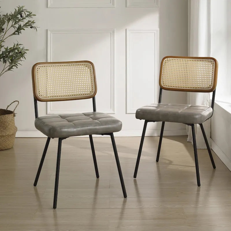Art Leon Cane Back Faux Leather Accent Dining Chair (Set of 2)