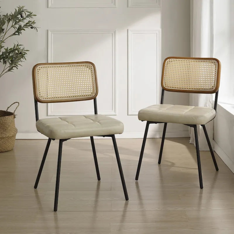 Art Leon Cane Back Faux Leather Accent Dining Chair (Set of 2)