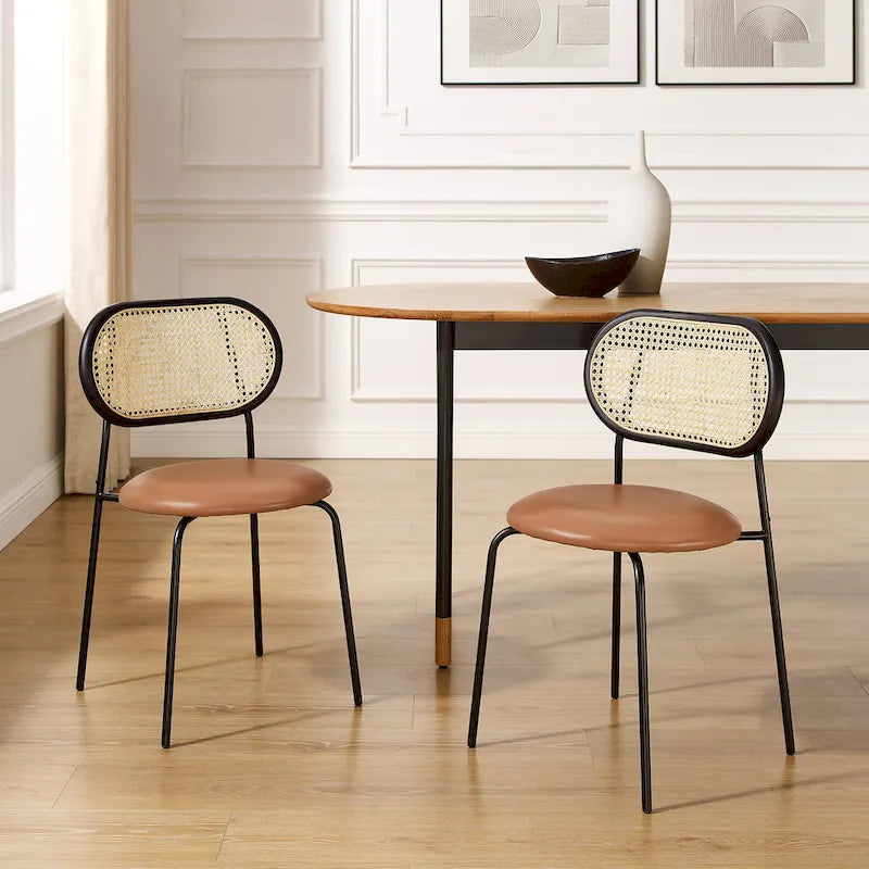 Art Leon Cane Back Faux Leather Accent Dining Chair (Set of 2)