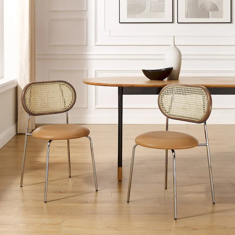 Art Leon Cane Back Faux Leather Accent Dining Chair (Set of 2)