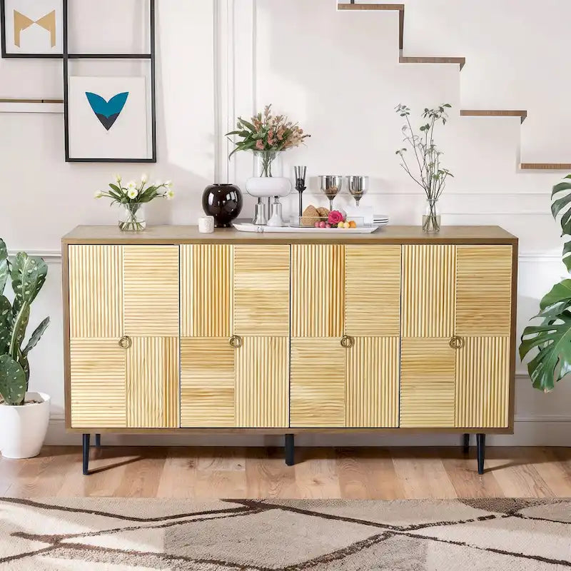 4-Door Cabinet with Carved Effect Decoration Doors
