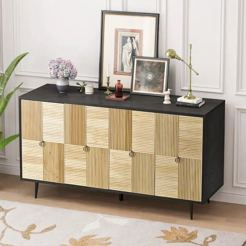 4-Door Cabinet with Carved Effect Decoration Doors