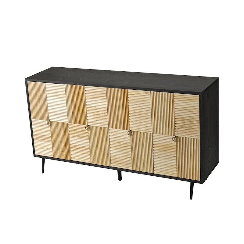 4-Door Cabinet with Carved Effect Decoration Doors