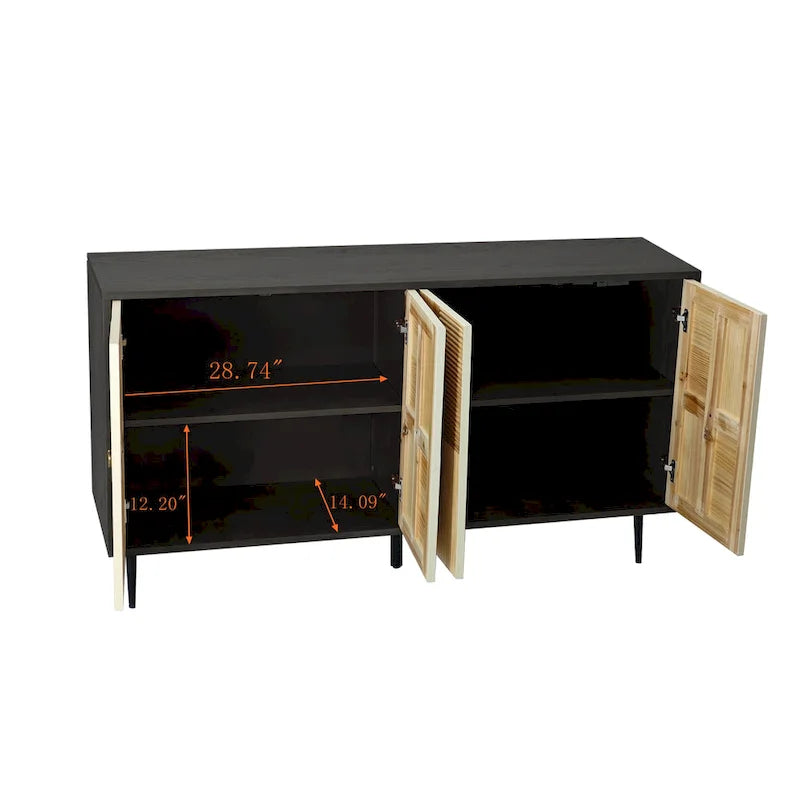 4-Door Cabinet with Carved Effect Decoration Doors