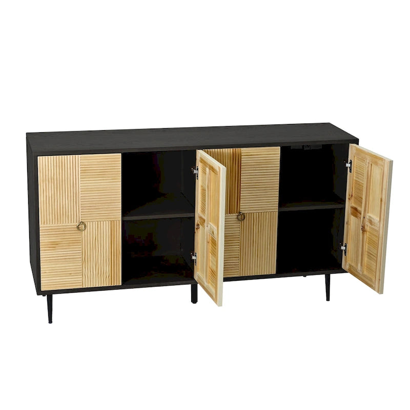 4-Door Cabinet with Carved Effect Decoration Doors