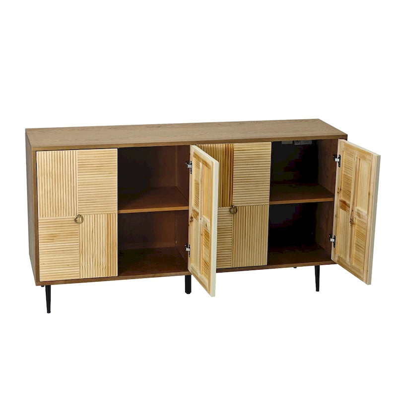 4-Door Cabinet with Carved Effect Decoration Doors