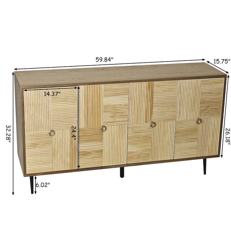 4-Door Cabinet with Carved Effect Decoration Doors