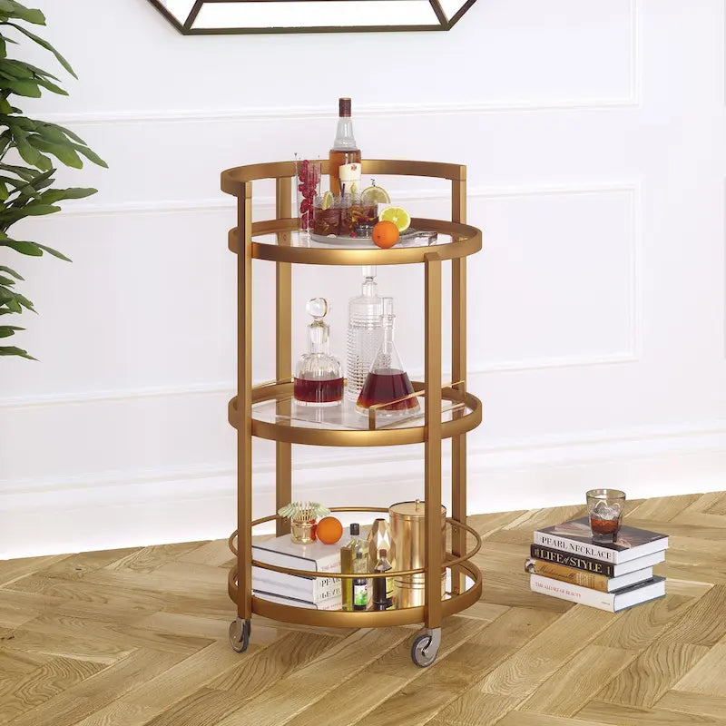 Silver Orchid Carmen Mirrored Bar Cart