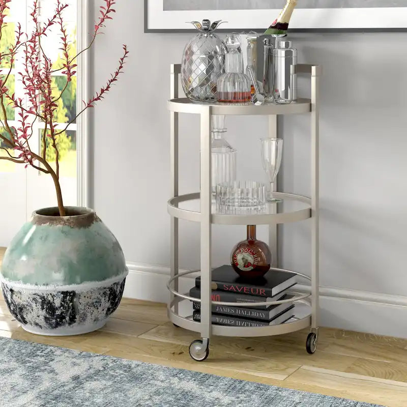 Silver Orchid Carmen Mirrored Bar Cart