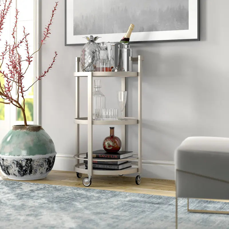 Silver Orchid Carmen Mirrored Bar Cart